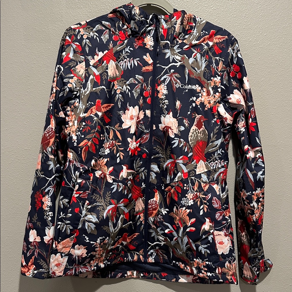 Columbia Navy Floral Hooded Jacket Size: Medium